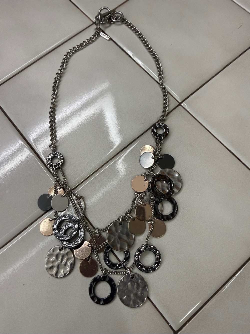 Silver and Gold Mixed Metal Disc Statement Necklace by Nine West